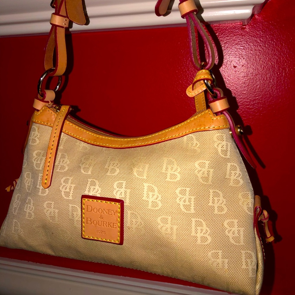 Small Cream and Tan Dooney and Bourke Hobo with Red Accents